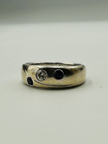 14 Karat Guld Ring med moissanite og blå sten